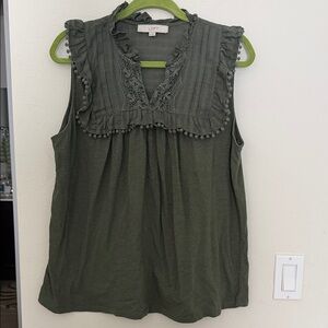 LOFT Olive Ruffle Trim Blouse
